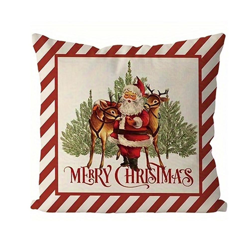 1 шт. Рождественская наволочка, Винтажный Санта, Олень, Леденец и Сани с красно-белой полосатой каймой Добавьте праздничную рождественскую атмосферу