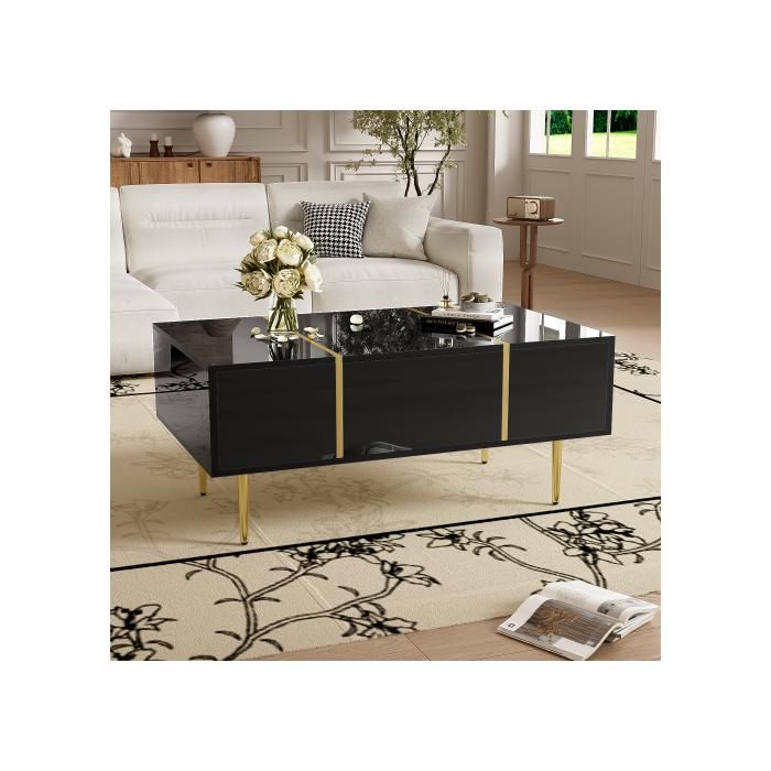 Table basse - MUVOE - Moderne - Noir brillant - 2 tiroirs - Design contemporain