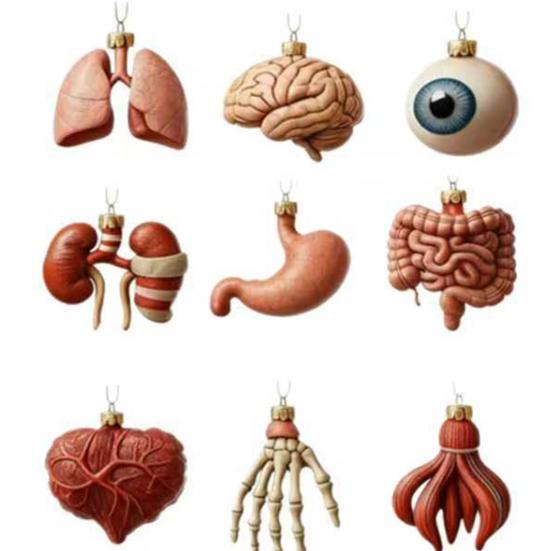 Анатомический адвент-календарь 24 дня Календарь обратного отсчета частей тела Подарочная коробка с 24 миниатюрными органами Акриловое подвесное украшение для врачей медсестер любителей анатомии