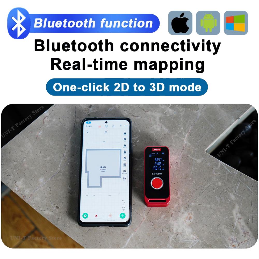 UNI-T LM40BM LM60BM Rechargeable Bluetooth Mini Laser Distance Meters; 40m/60m Range Digital Scale