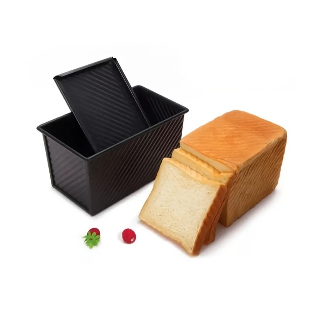 1pc Black Carbon Steel Corrugated Covered Toast Box Baking Tool Bread Mold Toast Box Toast Baked Eggs