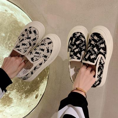 Лоферы тканевые туфли женские летние дышащие на одной педали повседневные с мелким вырезом на плоской подошве парусиновые туфли женские ленивые на толстой подошве