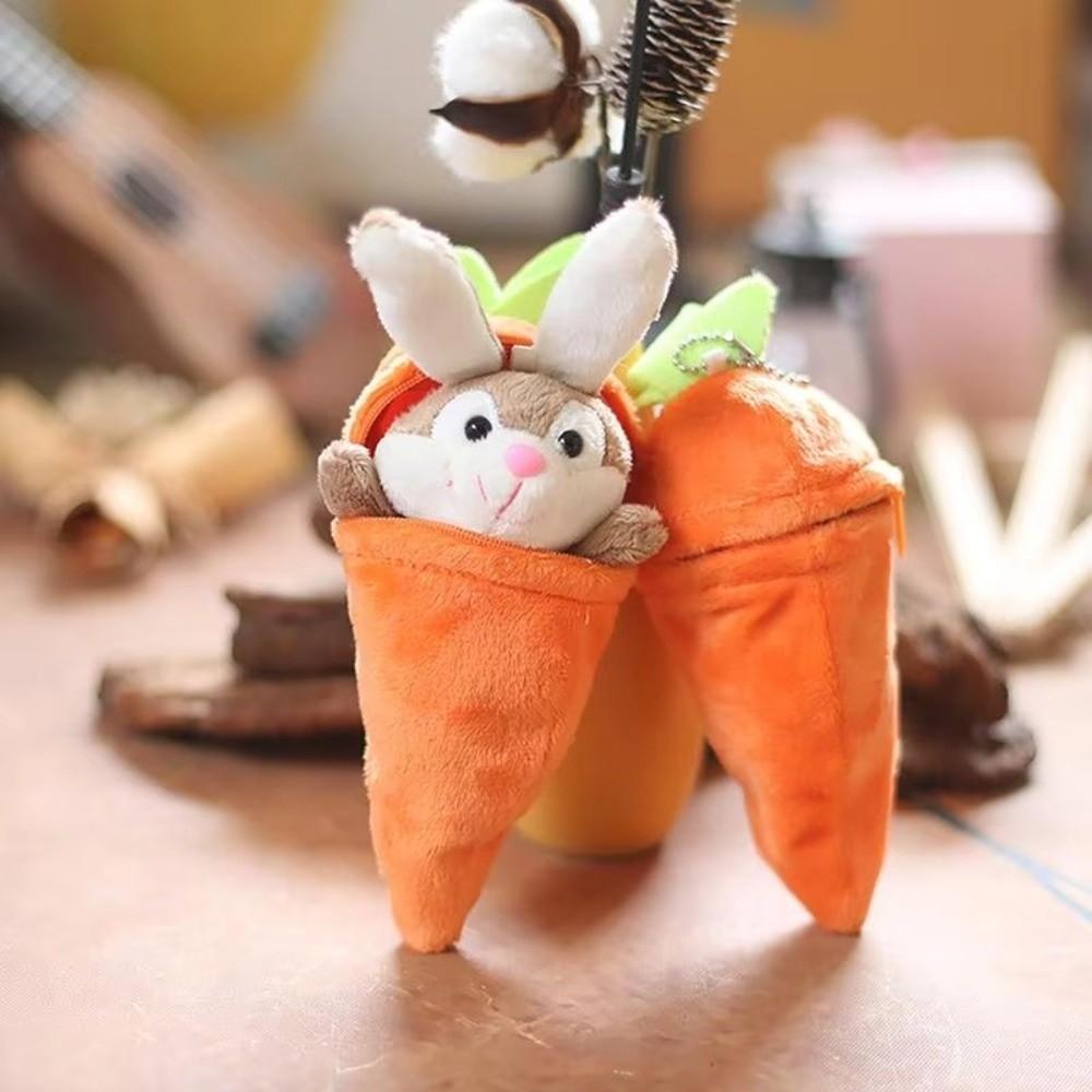 Plush Animal Plush Toy with Zipper Pouch Bag Pendant New Carrot Keychain Gift for Kids Adults