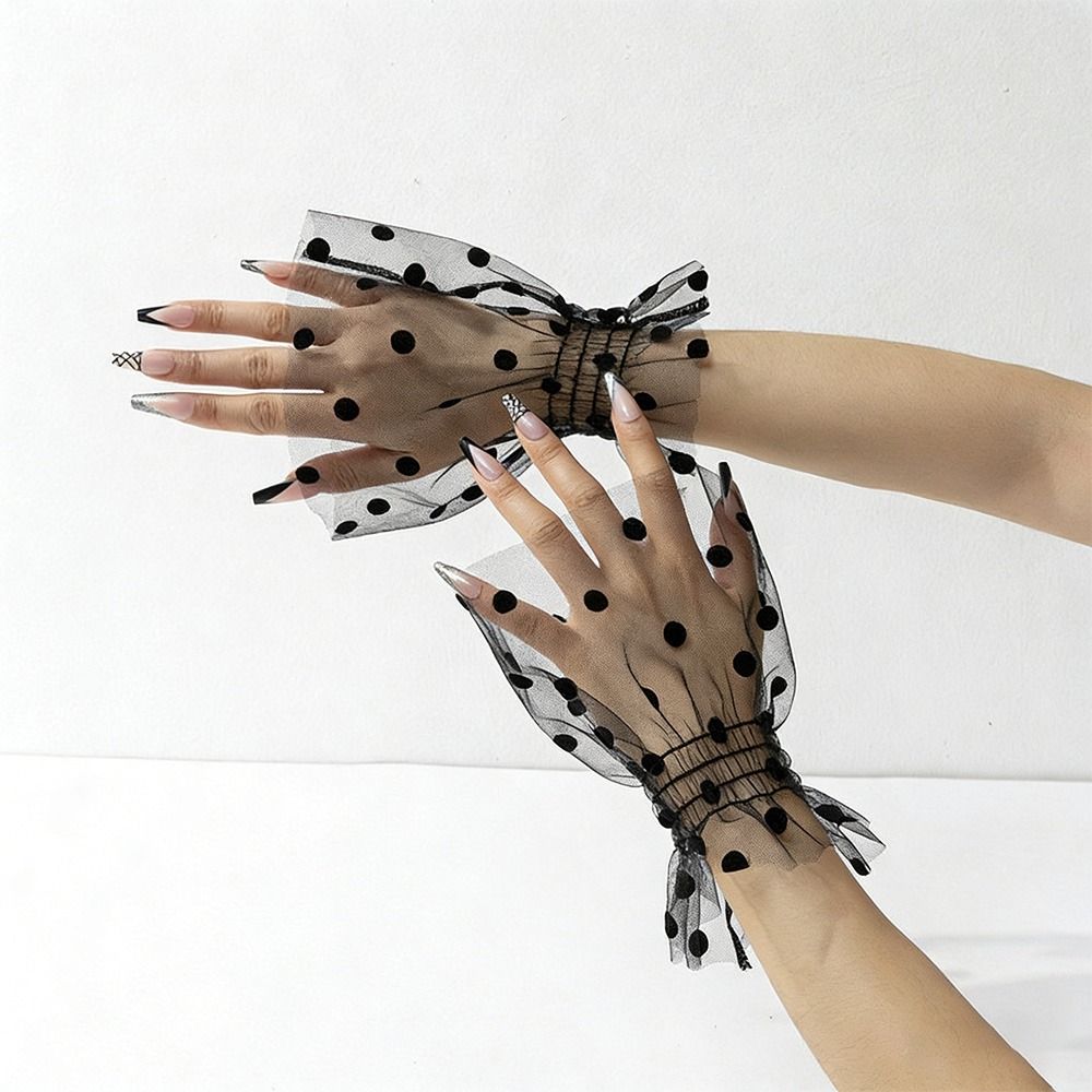 Elastic Polka Dot Fake Cuffs Pleated Tulle Detachable Wristband Flare Sleeve Nail Art Display