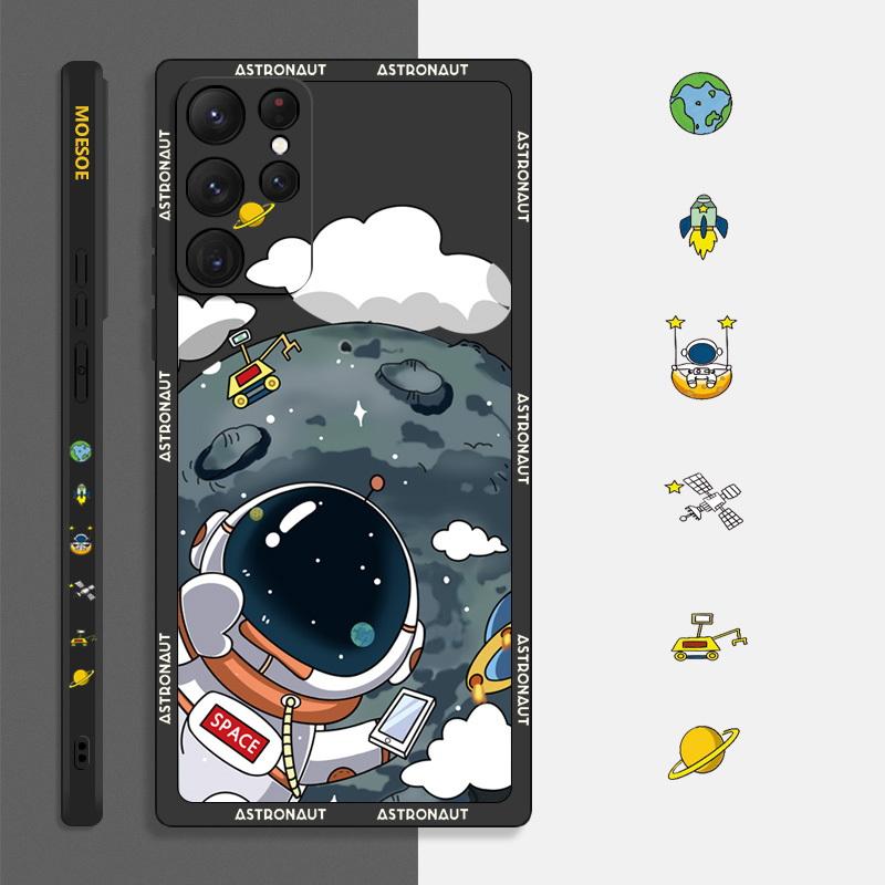 Чехол из жидкого силикона серии Astronaut для Samsung S25 S24 FE S23 Ultra S22 S21 Plus A56 A36 A16 A55 A15 A35 A54 A14 A32 5G с защитой от падения с высоты