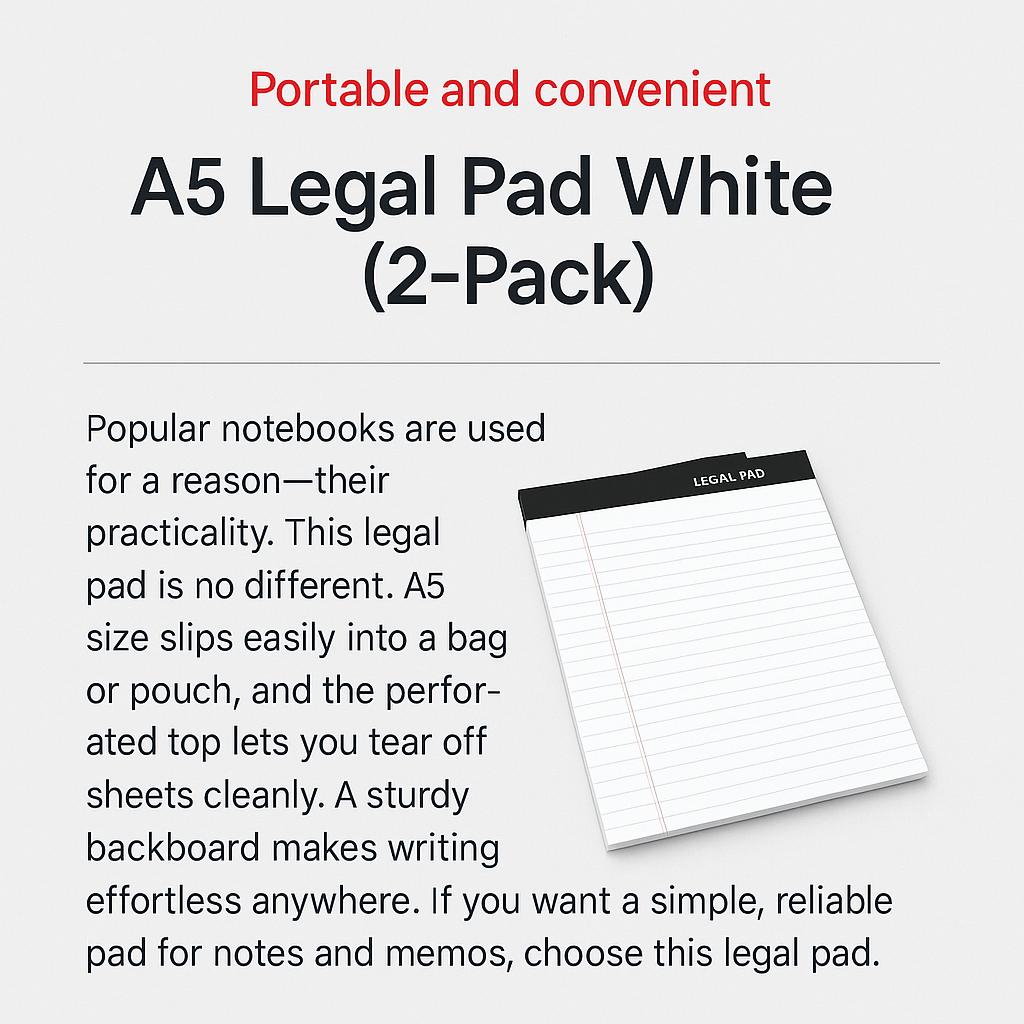Classic A5 White Legal Pad - 2 Pack
