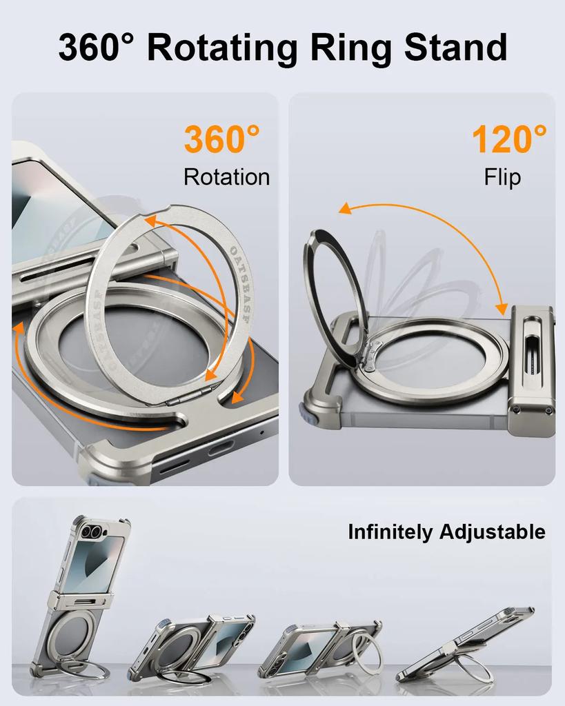 Чехол Eary для Samsung Galaxy Z Flip 7 6 с поддержкой MagSafe, 360° вращающаяся магнитная подставка, беспроводная зарядка, защита от царапин