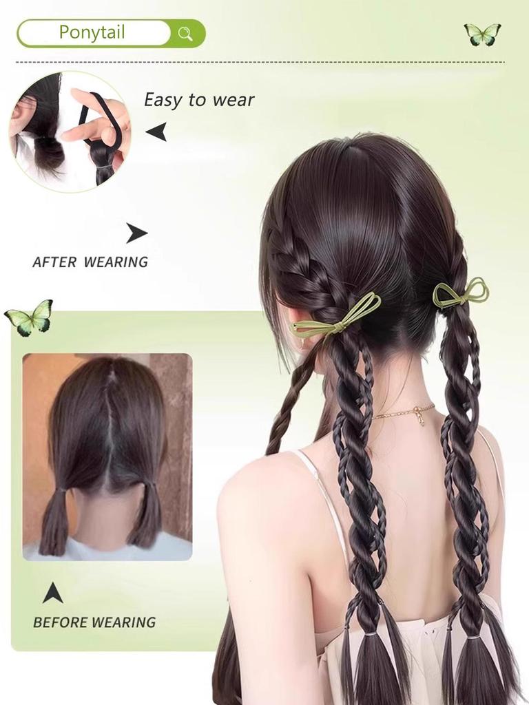 2pcs Fashion Braid Head Rope Wig Playful Girls Handmade Fishbone Twist Braids High Ponytail Hair Accessories for Woman Daily Use