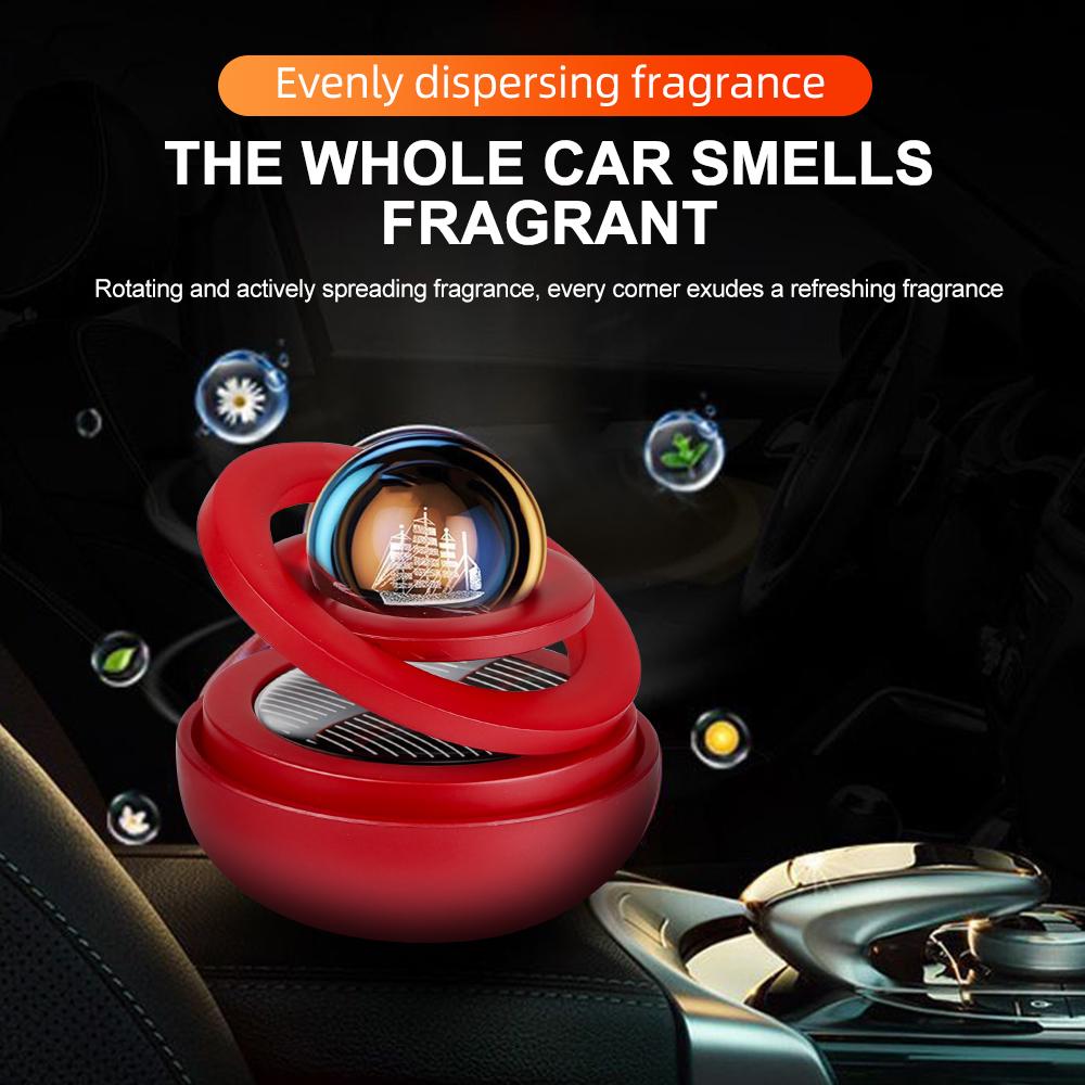 Solar Car Air Freshener Double Rings Rotary Suspension Rotating Aromatherapy Diffuser Dashboard Perfume Fragrance Auto Ornament