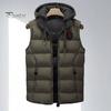 Men Vest Coat Hooded Drawstring Sleeveless Zipper Placket Waistcoat with Pockets Solid Color Thickened Quilted Vest Coat