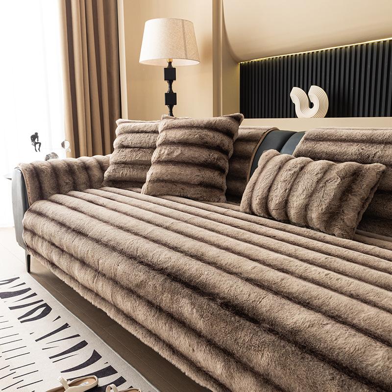 Плюшевая подушка для прямого дивана с кроликом, зимний утолщенный чехол для дивана, новая нескользящая плюшевая подушка для сиденья, трансграничная