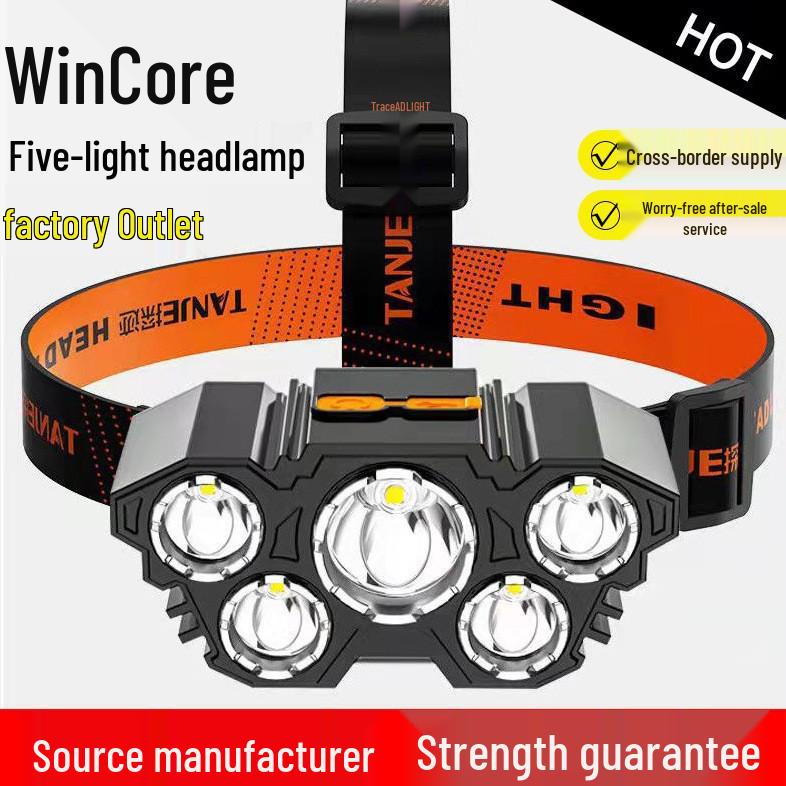 Перезаряжаемый водонепроницаемый 5-светодиодный налобный фонарь - Сверхяркий, портативный, для использования на открытом воздухе и рыбалки