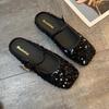 Silver Bag Head Sequined Single Shoes Square Head Slippers Outer Wear 2025 Spring and Summer New Flat Mary Shoes