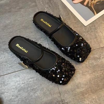 Серебряная сумка голова с пайетками туфли-лодочки квадратный носок тапочки верхняя одежда 2025 весна и лето новые плоские туфли Мэри интернет-знаменитость взрыв