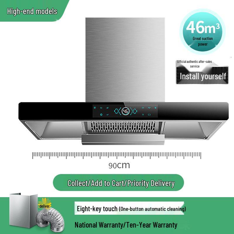 European Style High Suction Kitchen Range Hood: Top Mount T-Type with Automatic Cleaning.