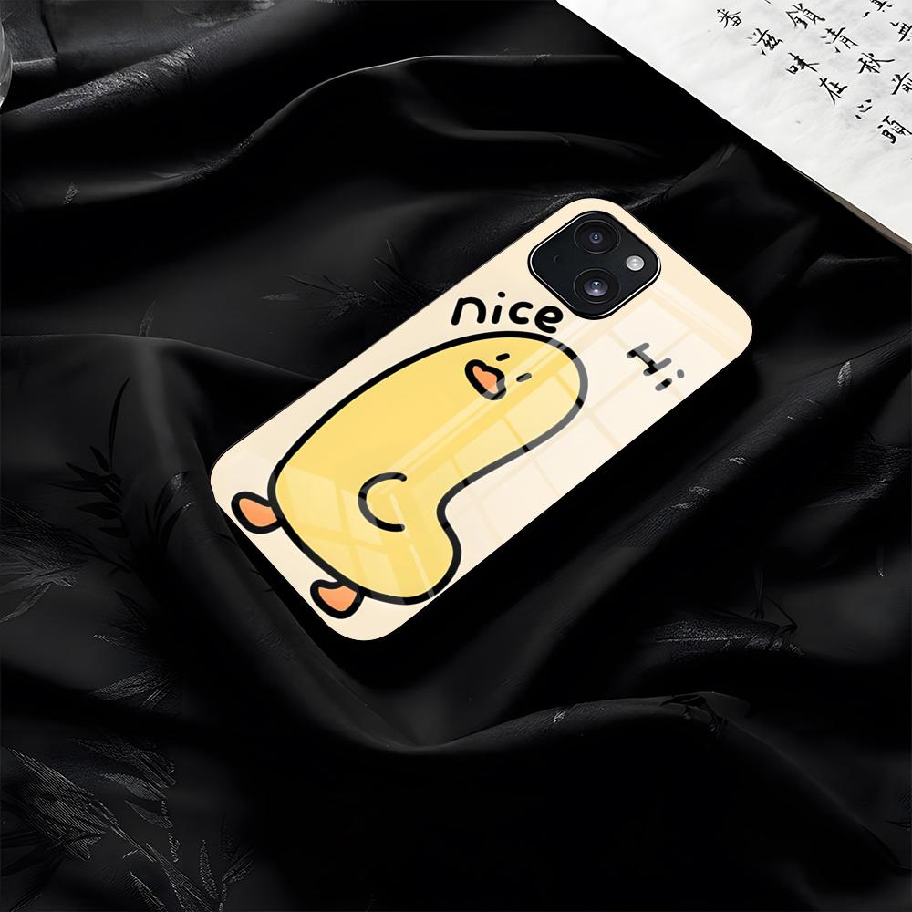 Милый Мультяшный Утенок Чехол для Телефона Для IPhone 17 Pro Max 16 15 14 Pro Max 13 11 Plus Стеклянная Крышка