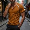 Мужская повседневная футболка-henley с тремя пуговицами, коротким рукавом, отделкой, регланом, круглым вырезом, легкий летний топ