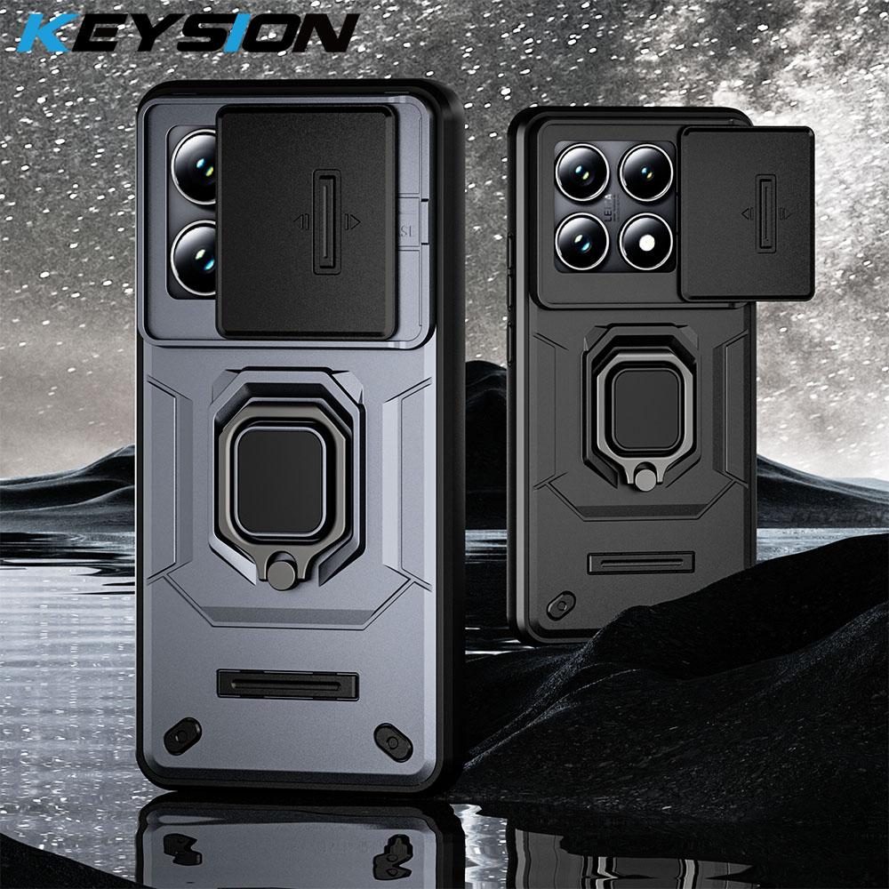 KEYSION Противоударный защитный чехол для Xiaomi 14T Pro 5G Slide Camera Защитное кольцо Подставка для телефона Задняя крышка для Xiaomi 14TPro 14T 5G