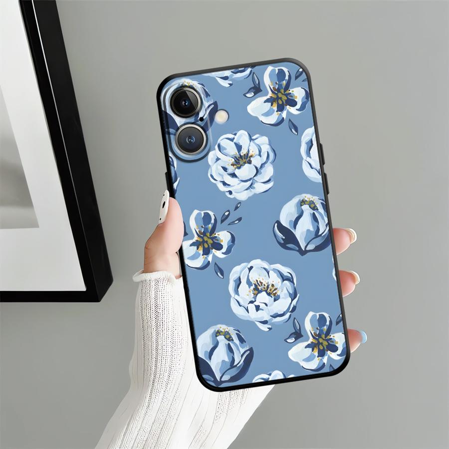 Чехол для Apple iPhone 17 Pro Max 11 16 12 14 15 Pro 7 8 13 XR XS MAX Air Funda Чехол для телефона Мультяшный Синий Цветок