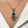 Hamsa Hand Silver Necklace, Emerald Stone Silver Pendant, Authentic Silver Pendant, Gift For Women, Women Handmade Necklace, Sterling Silver