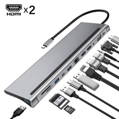 Док-станция 12 в 1 Type C MST Двойной HDMI VGA 4K Конвертер Поддержка нескольких экранов USB C Хаб