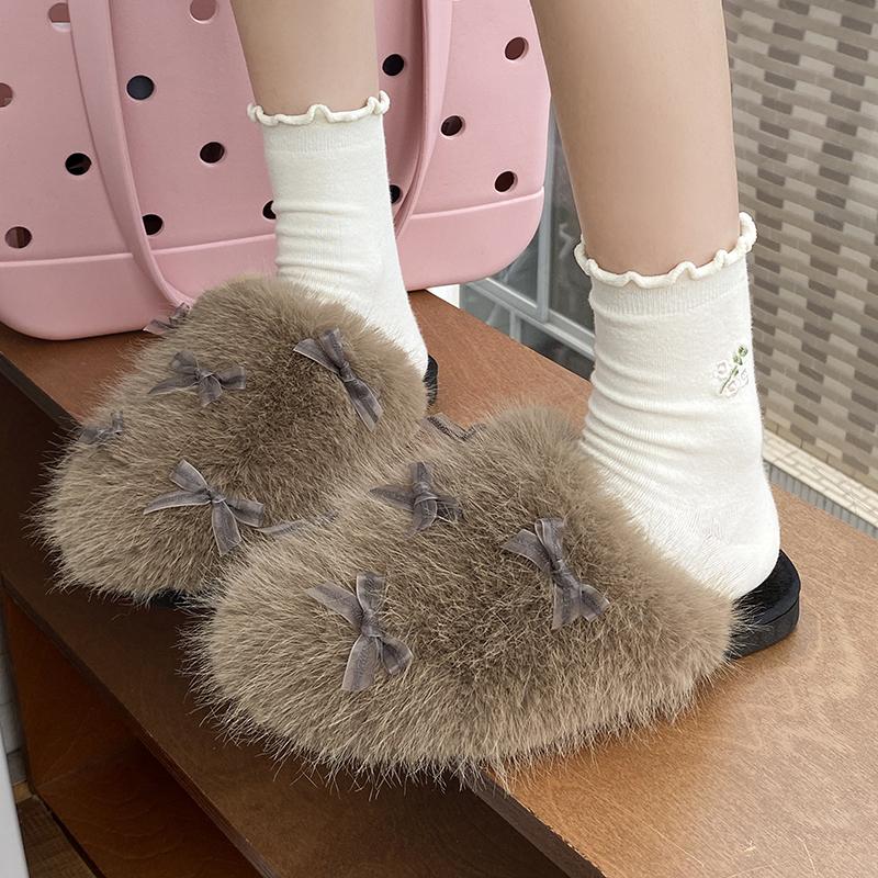 Мода 2025 Новые Популярные Мохнатые для Женщин Осень Зима Новые для Домашнего Использования Нескользящие Увеличивающие Рост Женские Теплые Хлопковые Тапочки