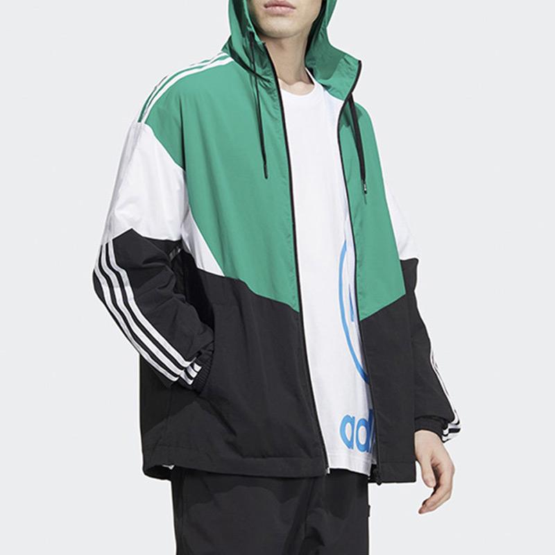 Adidas NEO Color-Block Полосатая спортивная повседневная куртка с капюшоном Мужская куртка Зеленая HM2004