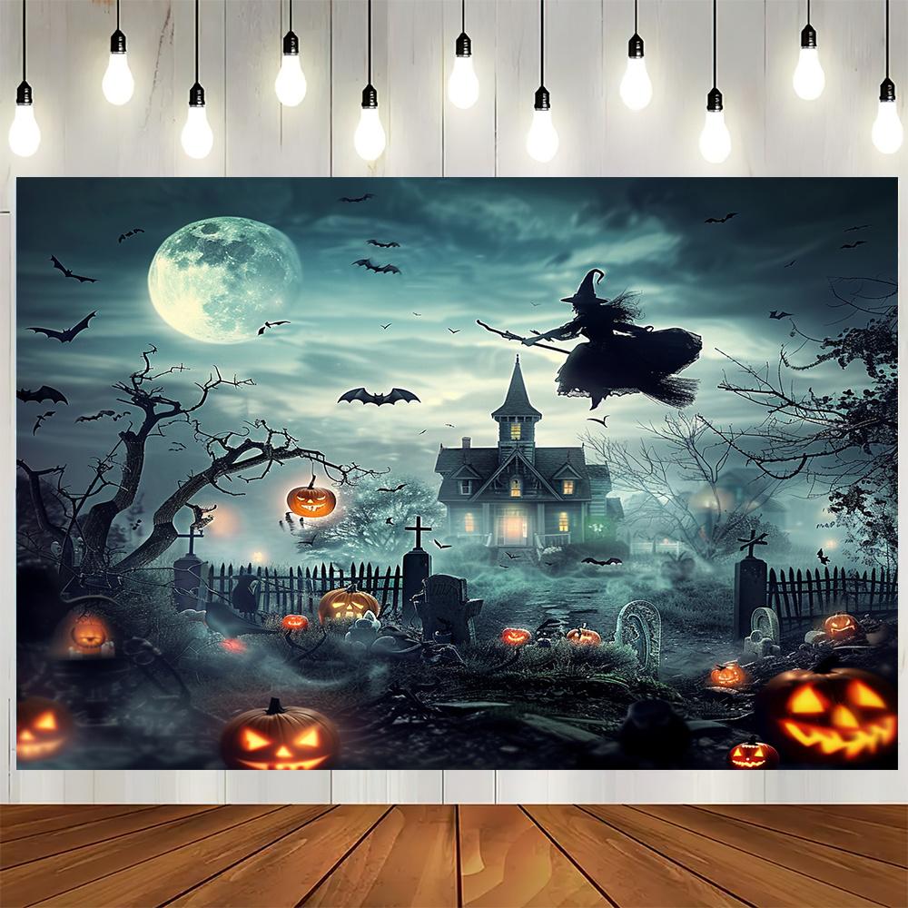 Ghost Halloween castle Witch bat cemetery background party decoration photography props indoor/outdoor use