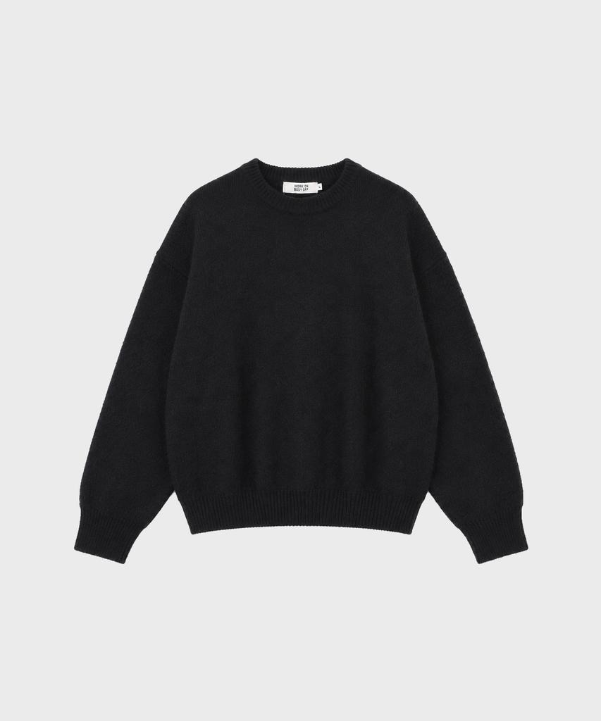 WORK ON BODY OFF Lanugo Semi-Overfit Brushed Round Neck Knit [Black]