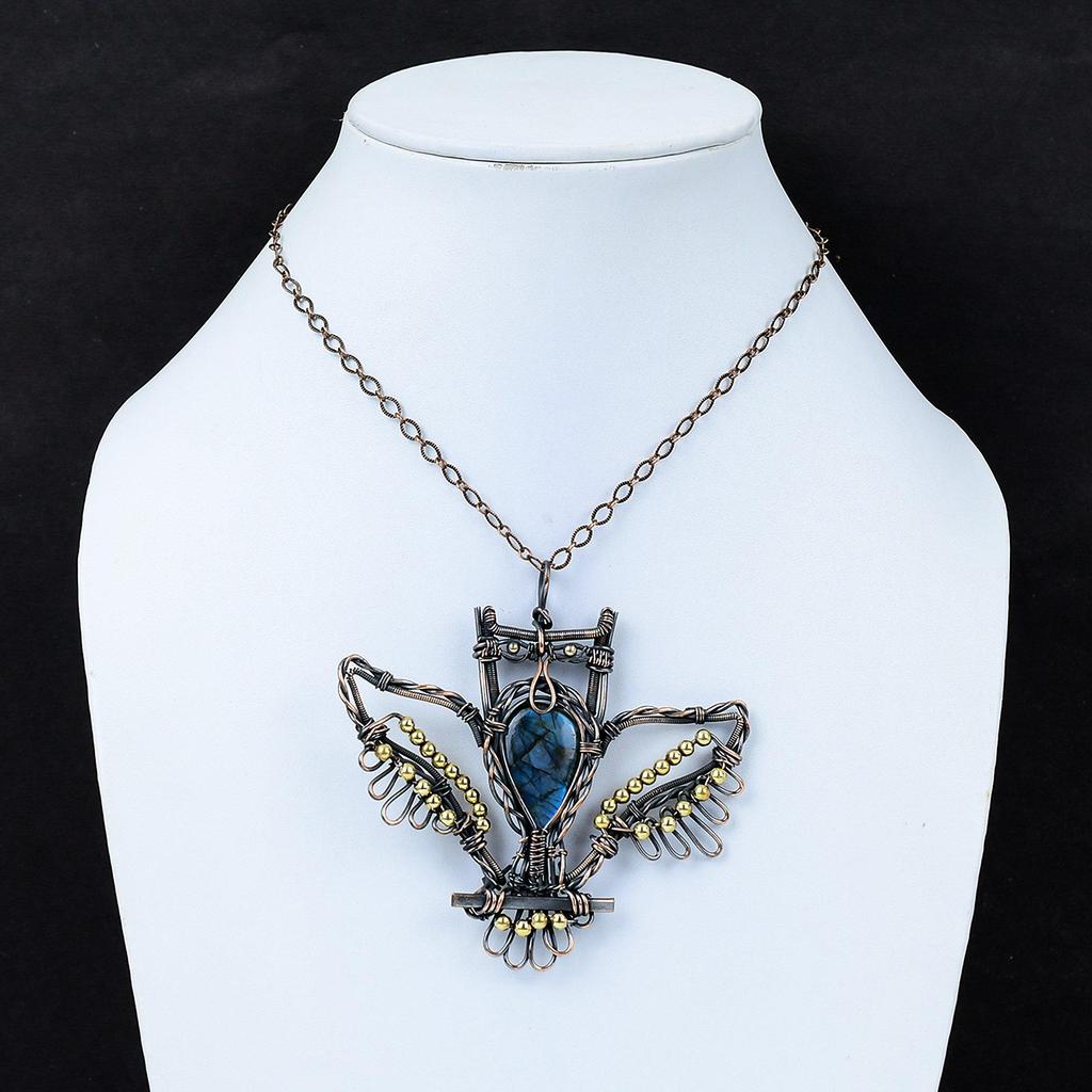 Подвеска из лабрадорита, подвеска из медной проволоки, уникальная подвеска в виде совы, изящная подвеска ручной работы, подвеска из медной проволоки, ювелирное изделие из драгоценных камней, подарок для мамы