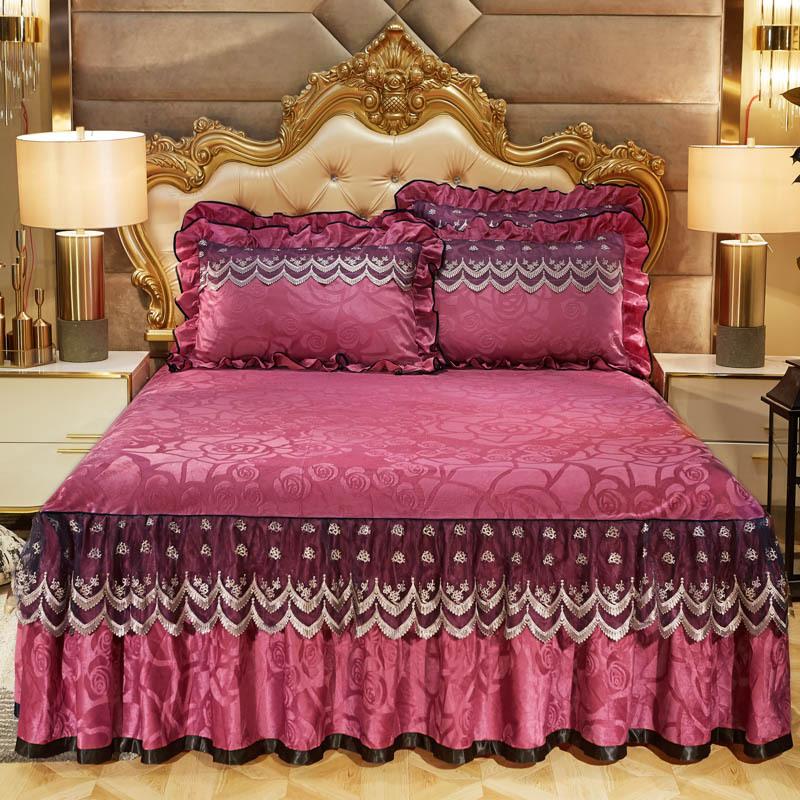 Бархатная кружевная юбка-кровать в европейском стиле, тисненое покрывало, нескользящий защитный чехол, теплое постельное белье на осень и зиму