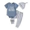 Baby Boys 3Pcs Summer Outfits Short Sleeve Letter Print Romper + Pants + Hat Set Newborn Clothes