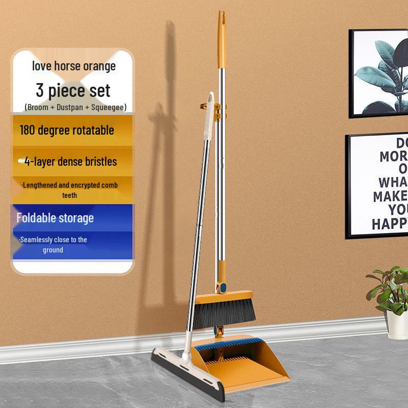 Высококачественный складной набор из метлы и совка - Эффективный инструмент для подметания, устойчивый к налипанию волос