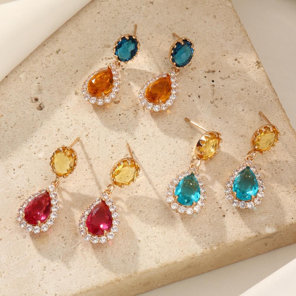 1 пара роскошных цветных кубических циркониевых сережек-капель для женщин, серьги-гвоздики, ювелирные изделия, аксессуары для свадебной вечеринки