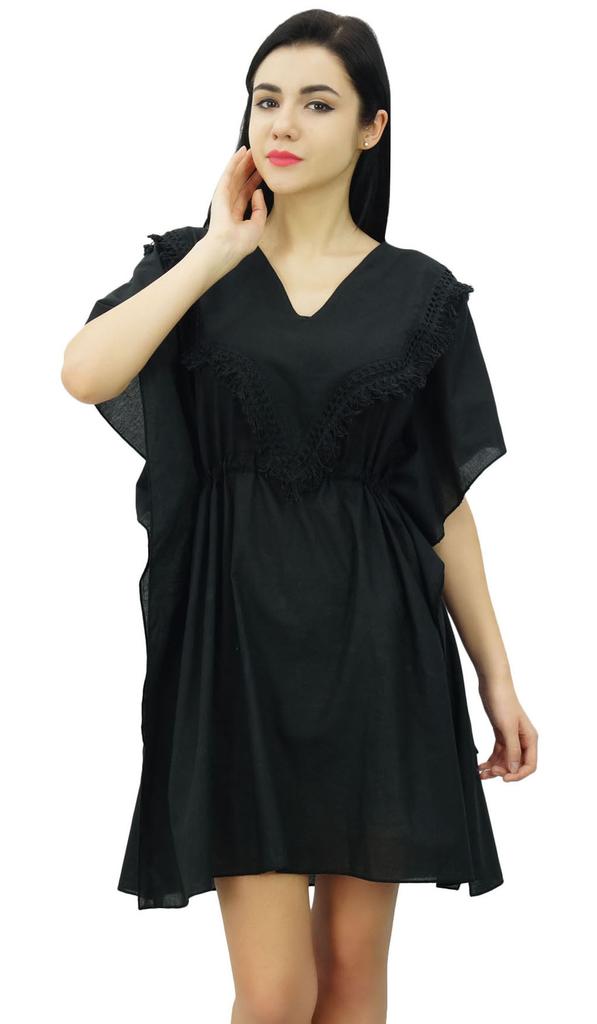 Bimba Женский короткий кафтан, хлопковый летний пляжный кафтан с завязками на талии