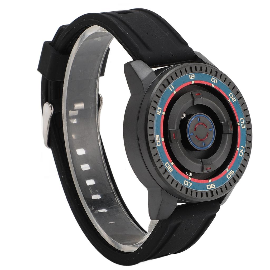Magnetic Suspension Watch Unisex Cool Waterproof Quartz Wrist Watch for Couples with Black Shell Red Blue Circle