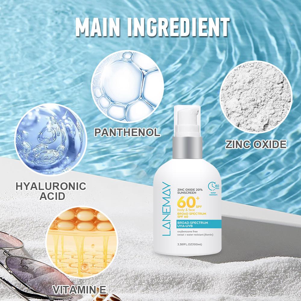 SPF60+ Daily Sun Protection Broad Spectrum - Hydroxy Acid and Vitamin E, Fast Absorption, Waterproof and Sweat-proof, Sunscreen, Suitable for The Body