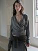 SOFLER Loy Wrap Drape Top_Gray