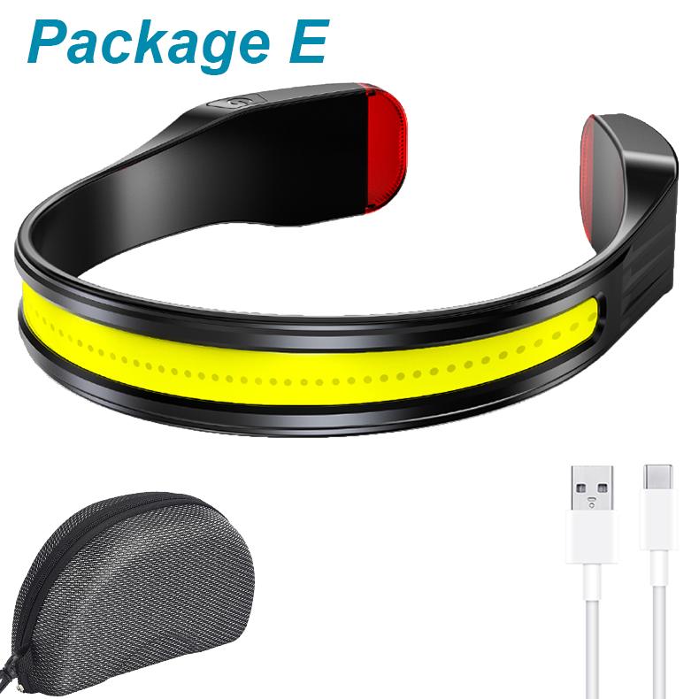 COB LED HeadLamp Type-C USB Rechargeable Headlight Multifunction Light Portable Head Flashlight Lamp Tail White & Red Light