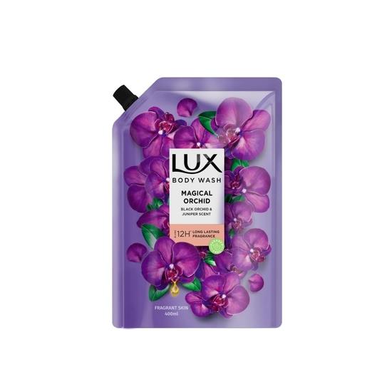 LUX, Гель для душа с маслом черной орхидеи и можжевельника, Сменный блок, 400 мл, для мягкой и сияющей кожи, Стойкий аромат, Без парабенов, для женщин