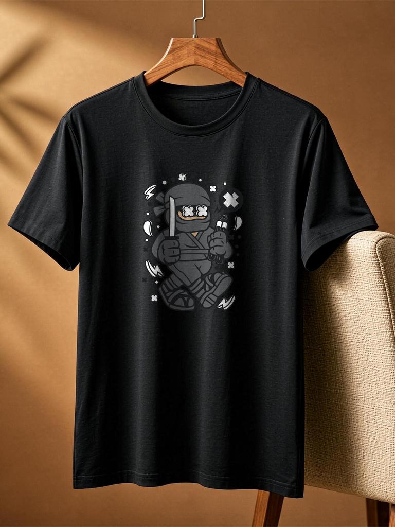 Funny Cartoon Ninja Print Casual Cotton Tshirt