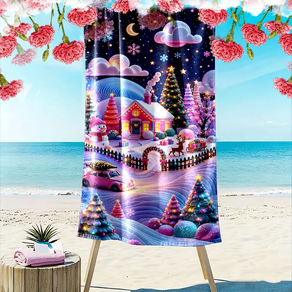 Magical snowy dreamscape Print beach towel, quick drying, suitable for travel, outdoor sports, jogging, the beach and swimming, gift