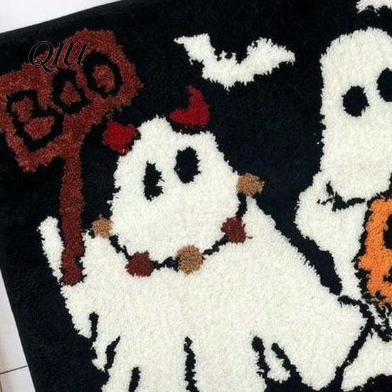 Коврик из короткого бархата высокой плотности, Хэллоуинский коврик для ванной, Коврик для ванной с рисунком тыквы, призрака, летучей мыши, Мягкий коврик для прихожей из имитации кашемира, Машинная стирка