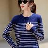 Spring and Autumn's New Strawberry Jacquard Round Neck Striped Versatile Knitted Sweater Pullover Is A Fashionable and Trendy Women's Top