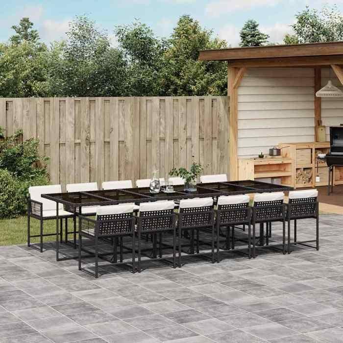 VidaXL Ensemble à Manger de Jardin avec Coussins 13 pcs, Table et Chaises à Dossier Rabattable, Meubles d'Extérieur Patio 3211482