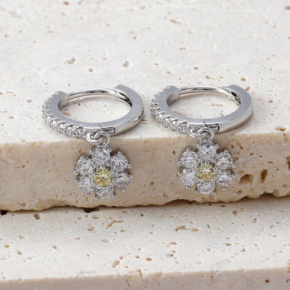 Модные серьги-капли из нержавеющей стали с цветком и цирконием для женщин, французские легкие роскошные серьги с подвеской, изысканные серьги, рождественские украшения