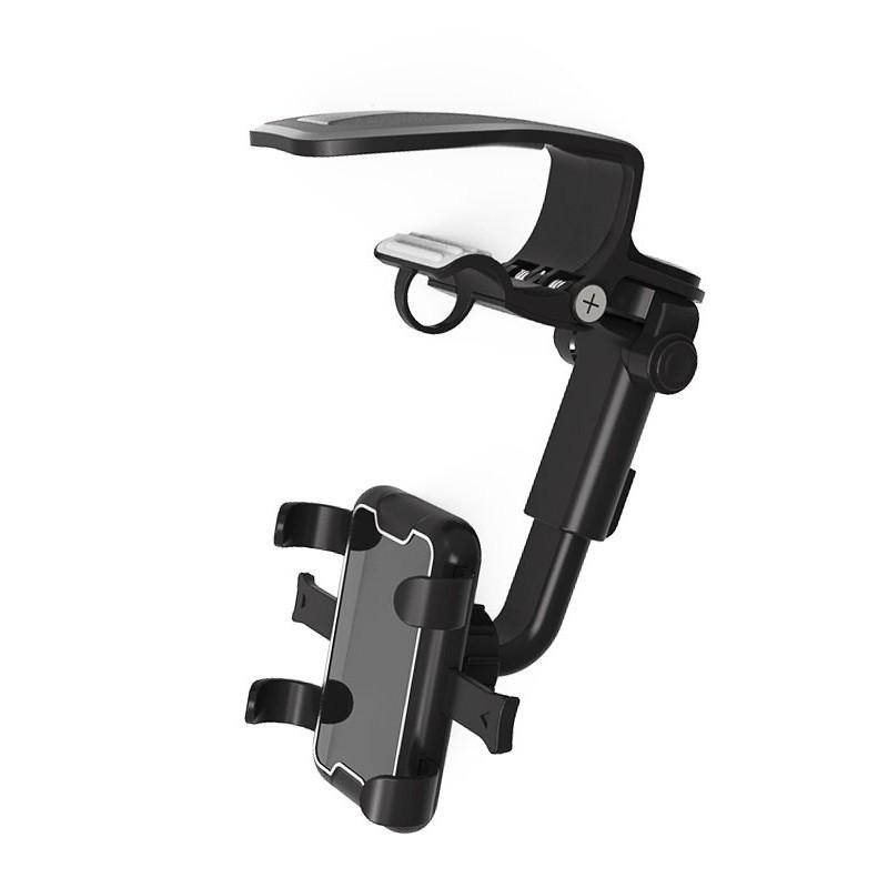 360° Car Rearview Mirror Phone Holder for Car Mount Phone and GPS Holder Support Rotating Adjustable Telescopic Phone Stand