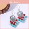Ethnic Simulation Turquoise Beaded Earrings With Silver Filigree For Casual Wear