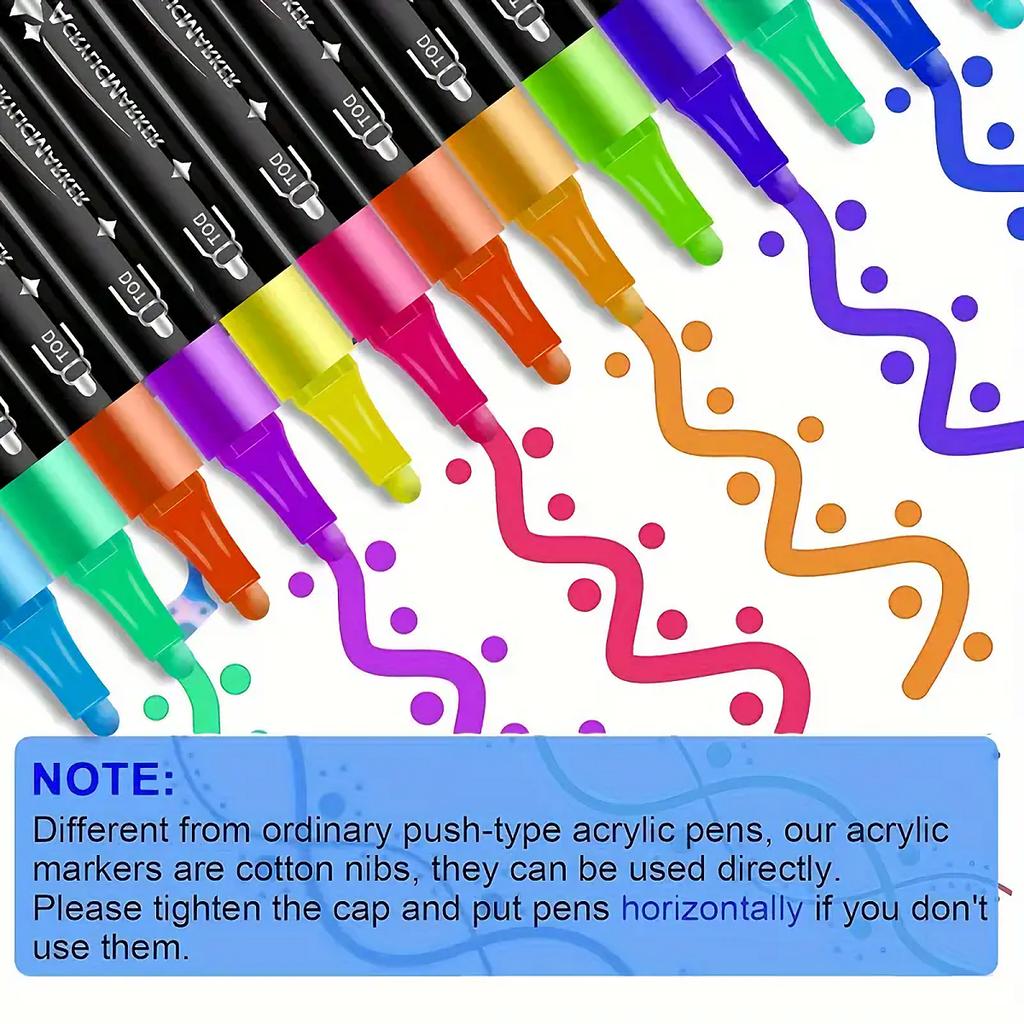 Набор акриловых маркеров с двумя наконечниками, 24 шт. – Кисть и точечный наконечник, чернила без растекания, идеально подходят для росписи камней, дерева, холста, DIY-проектов и искусства