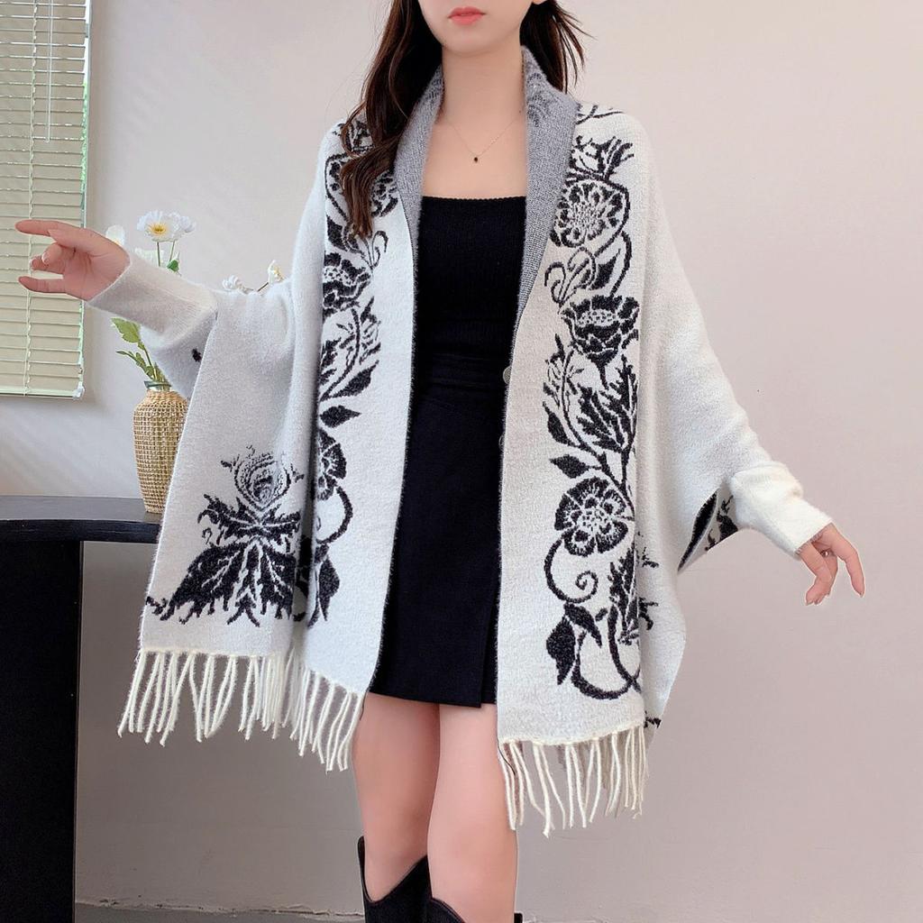 Шаль Этнический стиль свитер вязаный теплый женский осень и зима новый плащ стиль плащ куртка